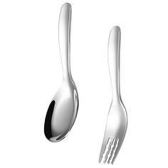 two forks and spoons are shown on a white background, one has an upside down fork