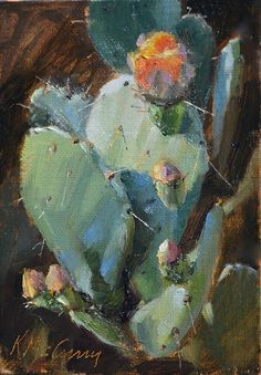 an oil painting of a cactus plant