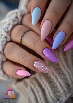 Embrace the playful side of spring with these candy-colored stiletto nails, sprinkled with glitter for a fun and festive look. #CandyNails #StilettoNailArt #GlitterNails New Nail Designs, Gold Nail, Pretty Nail Art, Gel Nail Designs, Short Acrylic Nails, Nail Polishes, Gorgeous Nails, Love Nails, Wedding Nails