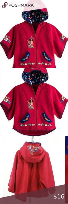 Disney Elena of Avalor Poncho Hoodie NWOT •Genuine, Original, Authentic Disney Store •Poncho look hooded knit sweatjacket •Screen art Elena applique with embroidered trim •Intricate embroidered floral detailing •Faceted gemstud accents She'll totally rule the neighborhood in this hooded poncho style sweatjacket featuring fleece fabrication interior, Elena art, and embroidered floral detailing with dazzling rhinestone accents. Disney Jackets & Coats Capes Disney Scarf, Poncho Hoodie, Sailor Baby, Disney Elena, Faux Fur Cape, Elena Of Avalor, Cape Costume, Disney Jackets, Disney Jacket