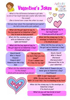 valentine's jokes worksheet for kids to help them learn how to say i love you