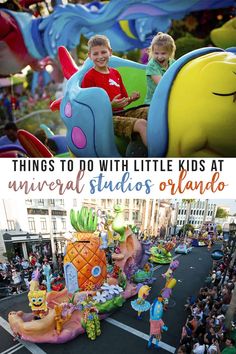 kids ride in an amusement park with text overlay that reads things to do with little kids at universal studios orlando