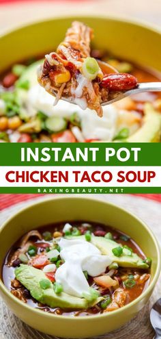 Make this Instant Pot Chicken Taco Soup recipe for an easy fall comfort food that’s both hearty and flavorful. Filled with beans and topped with melty cheese and avocado, it’s a delicious soup that’s perfect for cozy dinner recipes! Dump And Go Soup, Instant Pot Chicken Taco Soup, Best Comfort Food Recipes, Chicken Taco Soup, Instant Pot Soup Recipes, Pressure Cooker Chicken, Fall Comfort Food, Chicken Taco, Treats Recipes