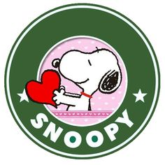 a snoopy logo with a heart in the middle