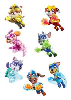 the paw patrol character stickers are all different shapes and sizes, including one with a dog