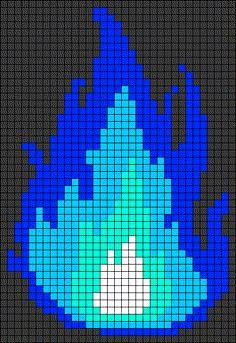 a pixellated image of a blue flame with white dots on the top and bottom