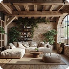 a living room filled with furniture and lots of windows