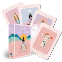 the daily rituals cards are pink and have pictures of women in different outfits on them