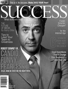 a man in a suit and tie on the cover of a magazine with an article about success