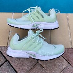 Excellent Used Condition; Worn Once Only Mesh Upper Molded Midfoot Cage Phylon Midsole Air-Sole Heel Unit Outsole Flex Grooves Barely Green/Black/White/Enamel Green Air Presto, Nike Air Presto, Shoes Nike, White Enamel, Womens Shoes Sneakers, Nike Shoes, Nike Air, Shoes Sneakers, Mint