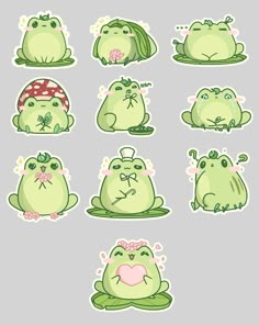 the green frog stickers are all different shapes and sizes