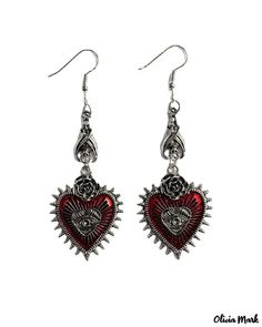 Olivia Mark - 1 pair Halloween gothic bat heart shaped dangle earrings Silver Grunge Jewelry For Valentine's Day, Emo Metal Earrings For Halloween, Grunge Heart-shaped Jewelry For Halloween, Silver Gothic Earrings For Valentine's Day, Emo Heart-shaped Jewelry For Valentine's Day, Grunge Style Heart-shaped Metal Jewelry, Gothic Heart-shaped Pierced Jewelry, Gothic Heart Pendant Jewelry, Gothic Metal Earrings For Valentine's Day