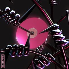 Redesign of K-pop girl group Blackpink's full album "The Album". A 3D render of a glowing pink CD suspended in the air and threaded through a barbed wire, and surrounded by more barbed wire. Blackpink Album Cover, Blackpink Album, Desain Buklet, Bg Design, Catty Noir, Blackpink Poster, Wallpaper Animes, Album Cover Design