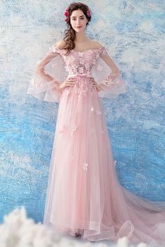 Pink Fitted Long Gown, Long Pink Fitted Gown, Prom Dress Pink, Long Puffy Sleeves, Long Party Dress, Prom Dresses Long Pink, Pink Evening Dress, Banquet Dresses, Pink Prom Dress