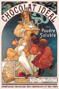 an old poster advertising chocolates for women and children by corbe, france