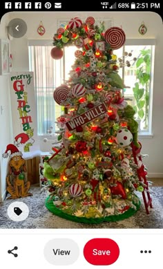 a christmas tree decorated with candy canes and candies