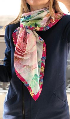 Silk Floral Print Shawl Scarf, Silk Floral Print Shawl Scarves, Pink Silk Shawl For Spring, Elegant Red Scarves For Spring, Feminine Silk Scarf As Spring Gift, Feminine Silk Scarf For Spring Gift, Silk Shawl Scarves For Spring, Silk Shawl Scarf For Spring, Feminine Spring Scarves As Gifts