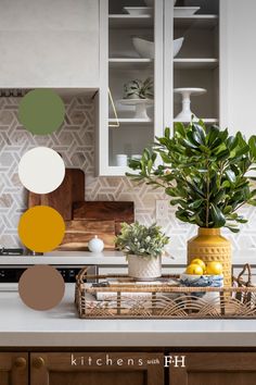 the kitchen counter is clean and ready to be used as a centerpiece for the table