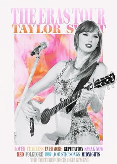 the poster for taylor swift's album, featuring an image of her playing guitar