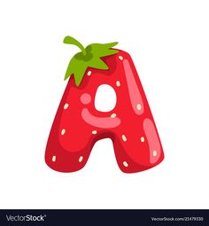 strawberry letter with green leaf on white background