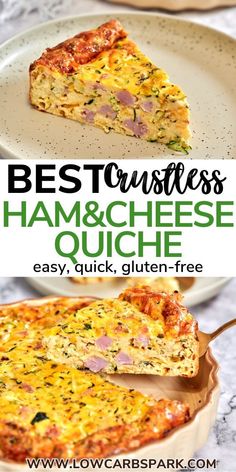 ham and cheese quiche with text overlay