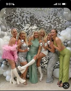 Sparkle Hens Party Outfit, White Disco Outfit Bachelorette, Glitz Bachelorette Party Outfit, Last Disco Decorations, Electric Love Bachelorette Outfit, Glitter Hens Party, Mamma Mia Bachelorette Outfits, Motown Theme Party Outfit