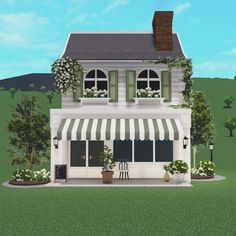 Bloxburg House on Instagram Bloxburg Mini Town Layout, Town Ideas Bloxburg, Bakery Bloxburg, Bloxburg Tile Decals, Bloxburg Resort, Bloxburg Town Layout, Town Bloxburg, Cafe Exterior, Roblox House