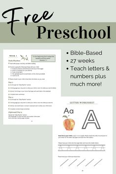 the free preschool bible worksheet with an apple and letters for each child's name