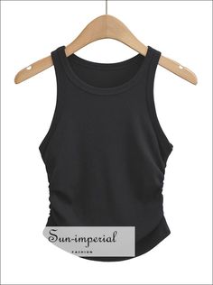 Fabric Type:JERSEY Material:Rayon Material:Spandex Style:High Street Clothing Length:Short Origin:CN(Origin) Decoration:NONE Gender:WOMEN Pattern Type:Solid Age:Ages 18-35 Years Old Tops Type:Tank Tops Item Type:Tops 95% Rayon, 5% Spandex Size Table S : Bust 65cm+(25.6"+) Length 40cm(15.7") M : Bust 69cm+(27.2"+) Length 41cm(16.1") The size be measured by ourselves, error 1-3cm Sporty Ruched Top For Summer, High Stretch Ruched Tops For Summer, Summer High Stretch Ruched Tops, Ruched Tops For Summer Workouts, Ruched Stretch Tank Top, Stretch Ruched Solid Color Tank Top, Casual Black Ruched Tank Top, Casual Stretch Ruched Tank Top, Casual Ruched Stretch Tank Top