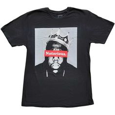 An official licensed Biggie Smalls Unisex T-Shirt featuring the 'Notorious' design motif. This high quality T-Shirt is available in a black colorway. Notorious Big Shirt, East Coast Hip Hop, Biggie Smalls, Notorious Big, Short Styles, Screen Printing Designs, High Quality T Shirts, Black Design, Small Designs