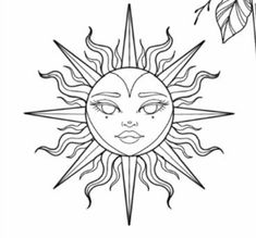 a drawing of the sun with two faces