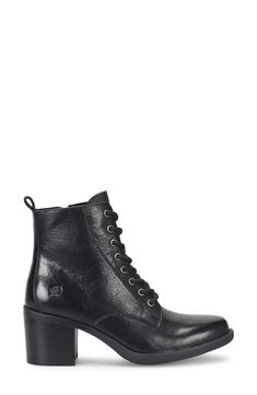 A stacked heel updates the classic silhouette of a leather combat boot. 2 1/2" heel 4 1/2" shaft Lace-up style; side zip closure Memory foam cushioning Leather upper/textile lining/rubber sole Imported Womens Combat Boots, Combat Boot, Classic Silhouette, Black Leather Boots, Stacked Heel, Up Styles, Side Zip, Combat Boots, Rubber Sole