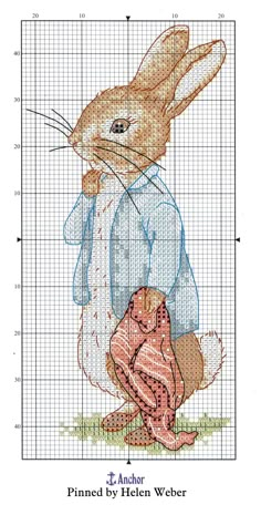 a cross stitch pattern with an image of a rabbit holding a baseball bat in it's paws