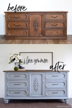 an old dresser has been painted white and is being used as a sideboard for furniture