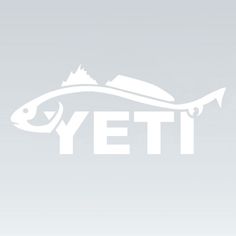 the yeti logo is shown in white on a gray background with an image of a fish