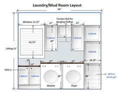 the laundry room layout is shown in this drawing