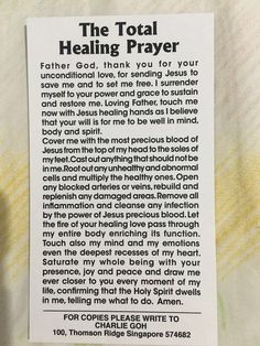 a piece of paper with the words'the total healing prayer '