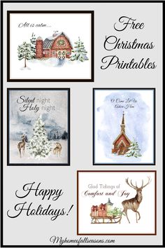 four christmas cards with the words happy holidays