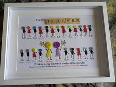 a teacher's artwork is displayed in a white frame with the words teachers spelled on it