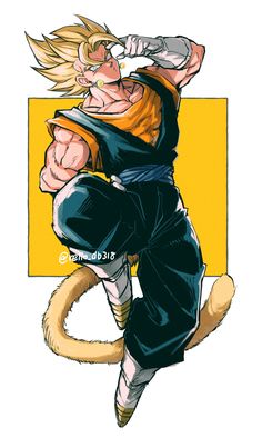 a drawing of gohan from the dragon ball game, with his arms stretched out