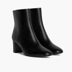 Women's High Standard High Heel Boot In Black Leather - Thursday Black Boot Heels, Black Block Heel Boots, Black Pointed Heels, Pointed Boots, Black Winter Boots, Heel Boot, Black Heel Boots, Pointed Heels, Block Heel Boots