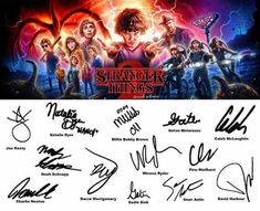 the poster for the movie's characters and their autographed signatures are shown