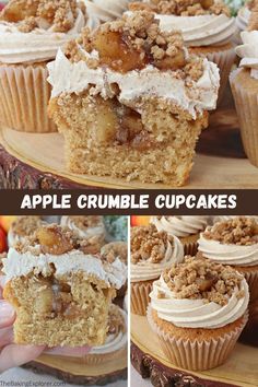 an image of apple crumble cupcakes with apples in the background and on top