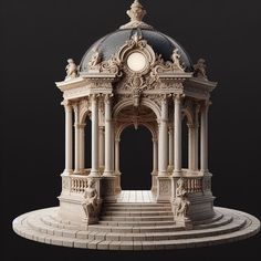 a model of a building with a clock on it's side and steps leading up to the top