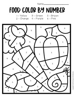 the color by number worksheet for kids to learn how to make food coloring pages