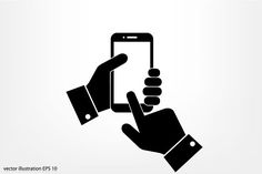 a hand holding a smart phone with a suit on it's thumb and pointing to the screen