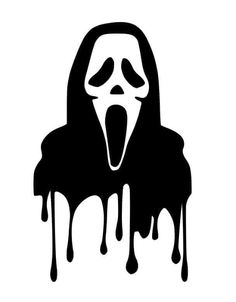 a black and white image of a screamy ghost with its mouth open, dripping from it