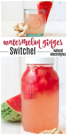 watermelon ginger switchel in a mason jar