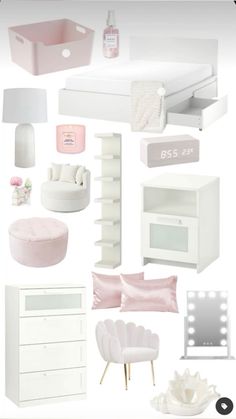 a collage of white furniture and accessories