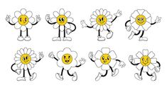 cartoon daisy character with different poses and expressions